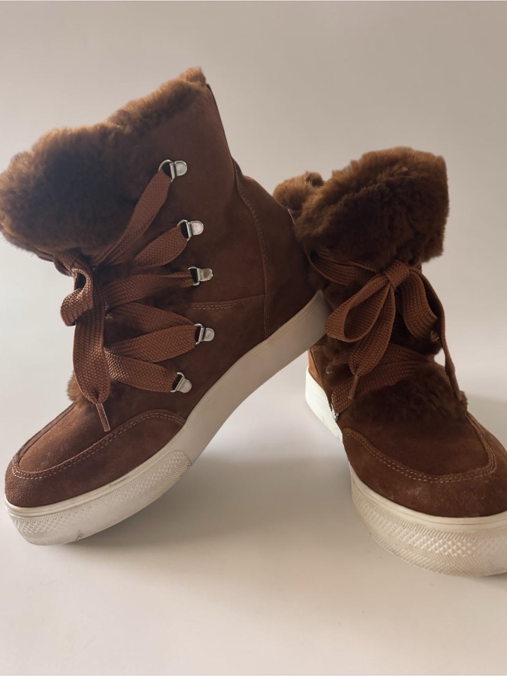 Steve Madden Wharton Leather Suede Faux Fur Wedge Boots Est Size 9.5 - Picture 2 of 14